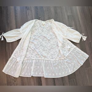 Anthropologie Maeve Cotton Lace Open Cardigan Tie Front Tassel